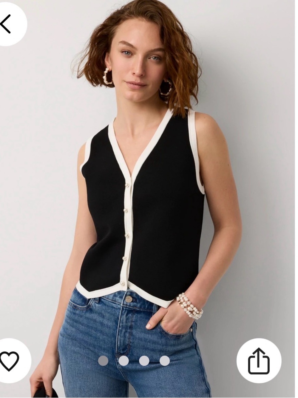 NWT WHBM Black Sleeveless V-Neck Button Front Sweater Vest